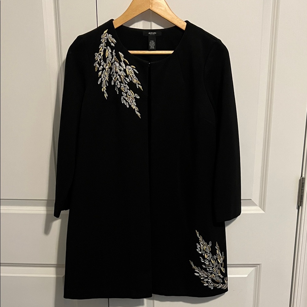 Alfani Black Coat with Floral Embroidery